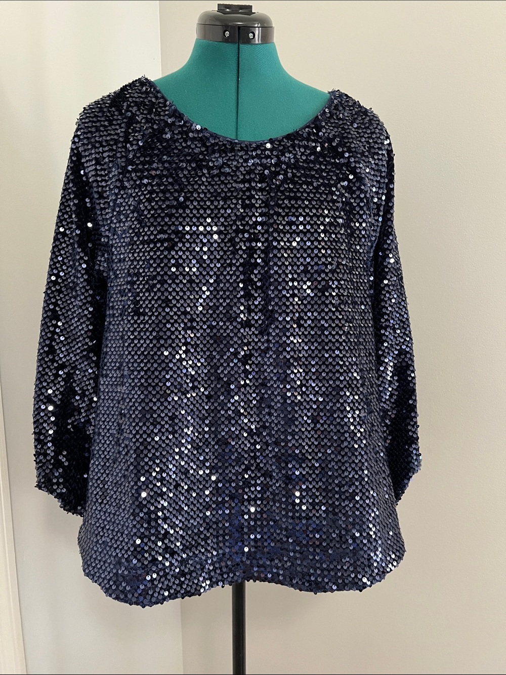 Chico's Navy Blue Sequin Long Sleeve Top